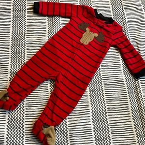 Fleece baby zipper footed sleeper -moose 6-9mth